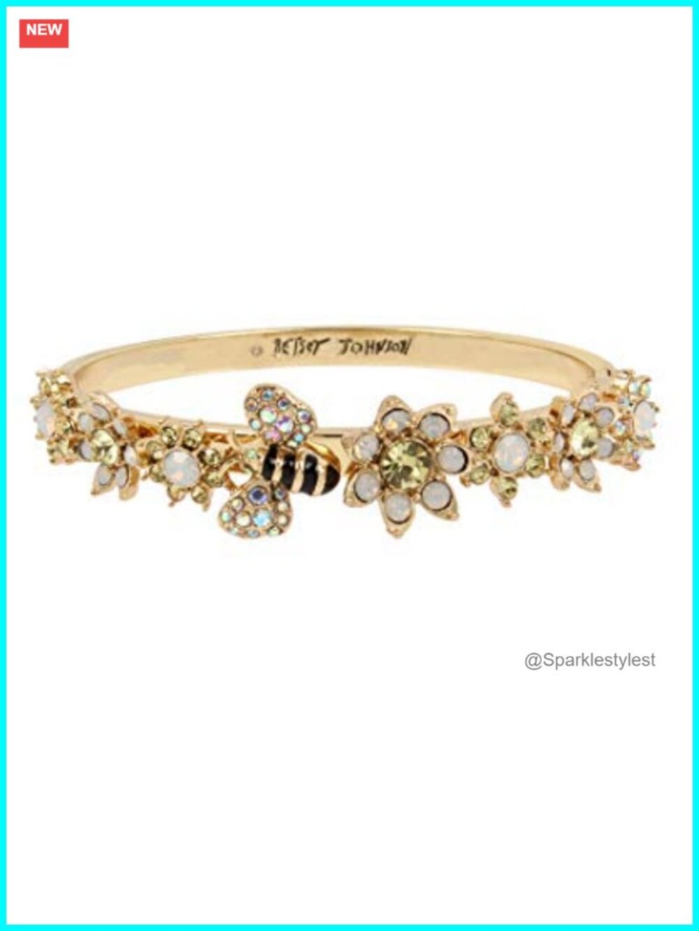 Betsey Johnson Hinged Bangle Bracelet Gold-Tone Glass Bee Floral